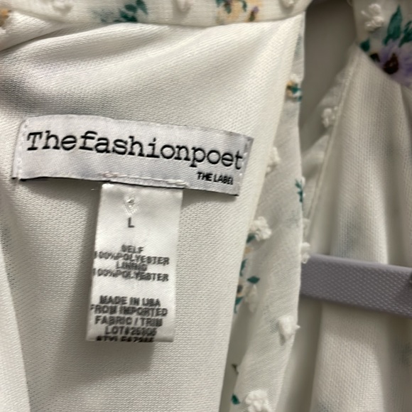 Fashion Poet clip dot cold shoulder ruffle long sleeve dress in white multicolor - Picture 7 of 9